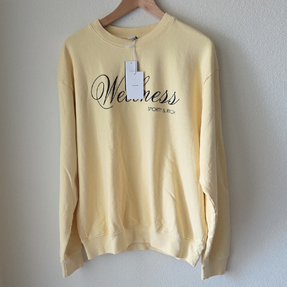 Sporty & Rich Butter Yellow Wellness Crewneck Sweatshirt 100% Cotton Sz M NEW - Picture 9 of 16